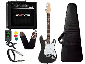 Kit Guitarra Giannini G100 Preto Branco Cubo Borne Afinador