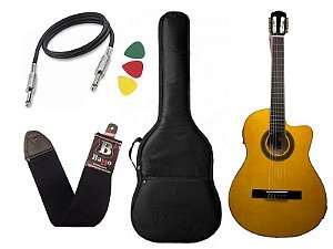 Kit Violão Nylon Flat Tagima Madri Tuner Natural Capa Bag