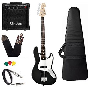 Baixo Phx Jb 4 cordas JazzBass Preto amplificador cubo sheldon