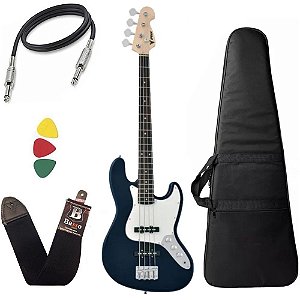 Kit Baixo 4 Cordas Phx Jb Jazz Bass Azul Escuro Marinho Bag Capa
