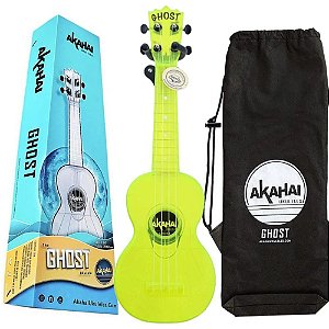 Ukulele Ghost verde neon transparente Soprano Akahai capa