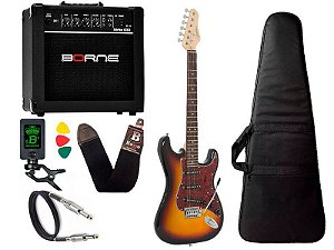 Kit Guitarra Giannini G100 Sunburst e Vinho Cubo Borne Capa