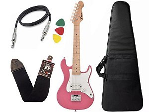 Kit Guitarra Criança Infantil Eletrica Phx Isth 1/2 Rosa Bag