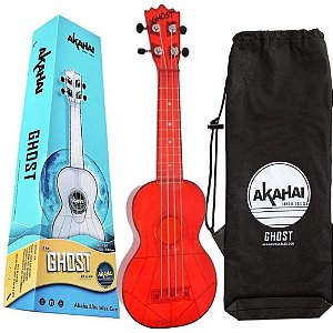 Ukulele Ghost transparente Vermelho Akahai Soprano + capa