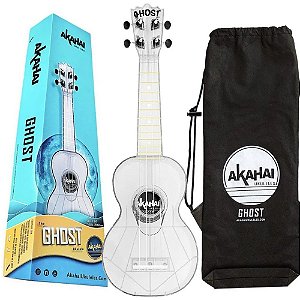 Ukulele Ghost transparente Soprano Akahai capa hawaii