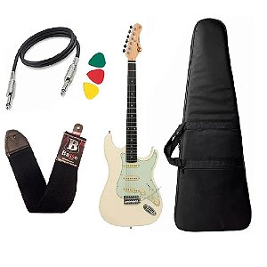 Kit Guitarra Tagima Tg500 Branco Strato Olympic White Capa Bag