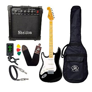 Kit Guitarra Sx Vintage Canhoto Sst57Lh Preta Amplificador Sheldon