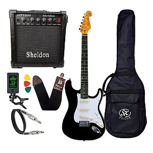 Kit Guitarra Sx Vintage Sst62 Preta Amplificador Sheldon