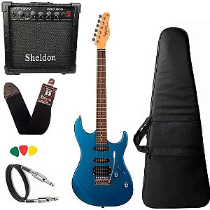 Kit Guitarra Tagima Tg510 Azul Metálico Amplificador Sheldon