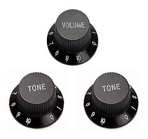 Kit c/3 Knob Guitarra PHX Strato Preto Botões Tone Volume