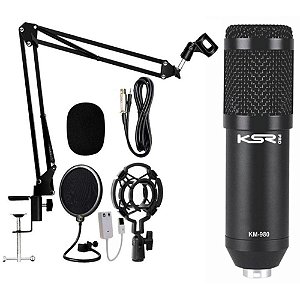 Kit Estúdio KSR Pro Km980 Microfone Condensador pedestal Shock pop filter