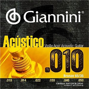 Encordoamento Giannini Violão Aço 010 Acústico Bronze GESWAM
