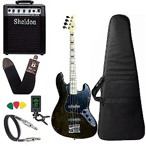 Kit Baixo Strinberg Jbs50 Preto 4 cordas Amplificador Sheldon