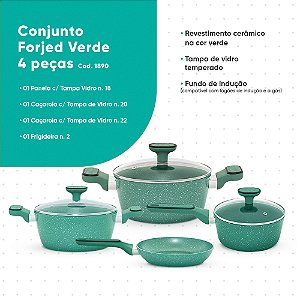 Jogo de Panelas Ceramica Verde 4 pçs indução - Eirilar