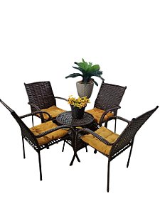 Conjunto Ane 4 Cadeiras + Mesa de Centro Junco Sintético Cor 3D