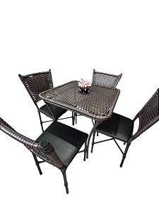 Conjunto Primavera 4 Cadeiras + Mesa de Jantar Junco Sintético Cor 3D