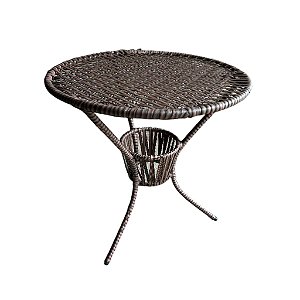 Mesa De Centro Redonda Em Junco Sintético Chocolate Mesclado Sala Jardim