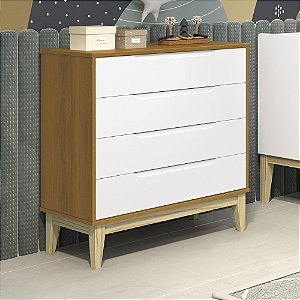 Cômoda Infantil Gaveteiro Pés Madeira Natural (6 Cores Disponíveis)