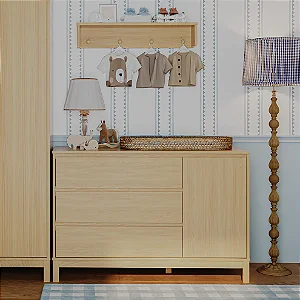 Cômoda Sol 3 Gavetas com Porta Carvalho Malva