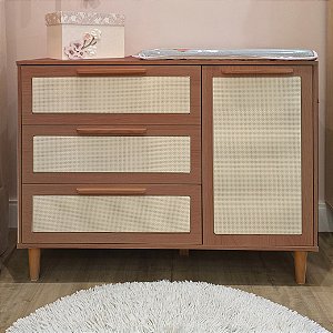 Cômoda Infantil 3 Gavetas com Porta Nogueira