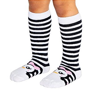 Meia Infantil 3/4 Branco Com Preto Pinguim GFME044