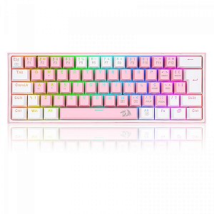 Teclado Mecânico Gamer Redragon Fizz, RGB, Switch Blue, Layout 60%, USB-C, ABNT2, Rosa e Branco - K617-RGB-PW