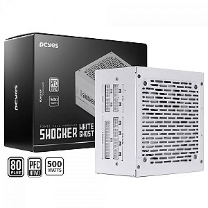 FONTE GAMER PCYES SHOCKER FULL MODULAR 500W 80 PLUS WHITE - WHITE GHOST - FM500WWG