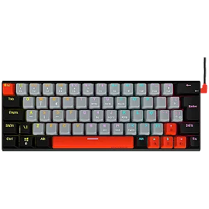 TECLADO GAMER MECANICO PCYES KUROMORI 60% CINZA - SWITCH RED - LED RAINBOW - PTKM60RD