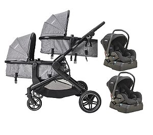 Carrinho Pair para 2 crianças com 2 Bebê Confortos e 2 Bases Veiculares