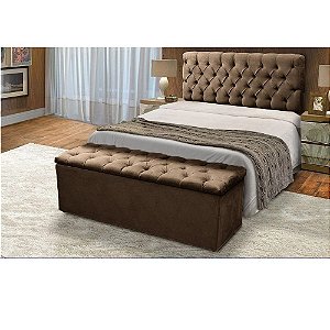 Kit Sapateira Baú + Cabeceira Sonho King Suede Marrom