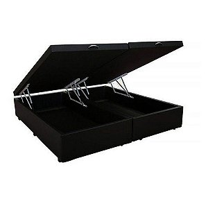 Base Cama Box Baú Bipartido Casal Couro Sintético Preto 43x138x188