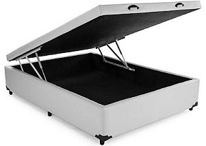 Base Cama Box Com Bau Casal Couro Sintético Branco 43x138x188