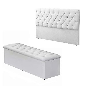 Kit Sapateira Baú + Cabeceira Sonho King Couro Sintético Branco