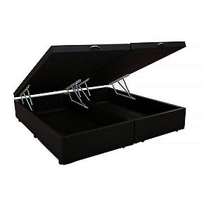 Base Cama Box Baú Blindado Bipartido Casal Corino Preto 43x138x188