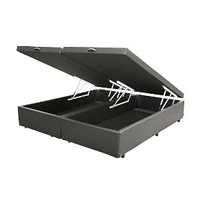 Base Cama Box Baú Blindado Bipartido King Size Couro Sintético Cinza 43x193x203