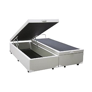 Base Cama Box Baú Blindado Bipartido Queen Size Corino Branco 43x158x198
