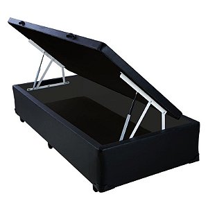 Base Cama Box Baú Blindado Solteiro Corino Preto 43x88x188