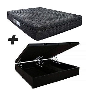 Cama Box Baú Bipartido Casal + Colchão Portobel De Mola Arezzo Black Light
