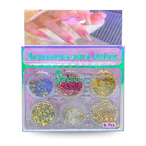 Decoração de Unha Madrepérola com Folhas de Ouro Mandala MG024