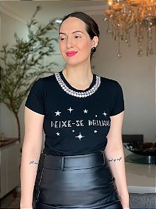 T-SHIRT PEDRARIA "DEIXE-SE BRILHAR" P AO G5 - PRETA