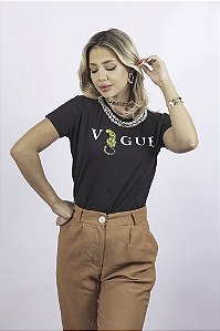 T-SHIRT PEDRARIA "V*GUE" P AO G5 - PRETA