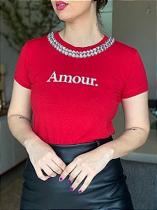 T-SHIRT PEDRARIA "AMOUR" P AO G5 - VERMELHA