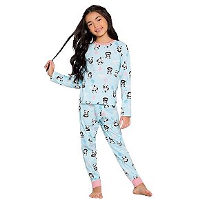 Conjunto Pijama Alakazoo Longo Pandinhas Infantil Menina