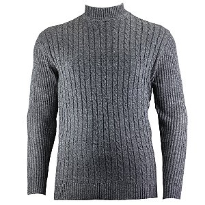 Suéter Delkor Tricot Cinza Gola Alta Masculino Plus Size