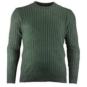 Suéter Delkor Tricot Verde Militar Canelado Masculino Plus Size