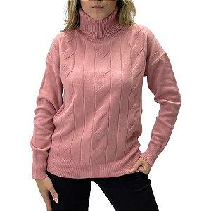 Blusa Facinelli Tricot Rosa Texturizado Gola Alta Feminino
