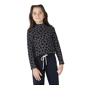 Blusa Hering Manga Longa Com Gola Alta Animal Print Infantil Menina