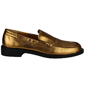 Mocassim Via Paula Em Couro Metalizado Feminino