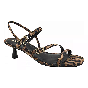 Sandália Quiz Salto Baixo Fino Animal Print Feminino