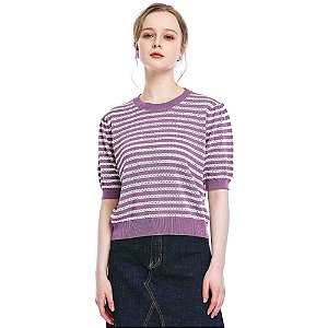 Blusa Facinelli Manga Bufante Em Tricot Listrado Feminina